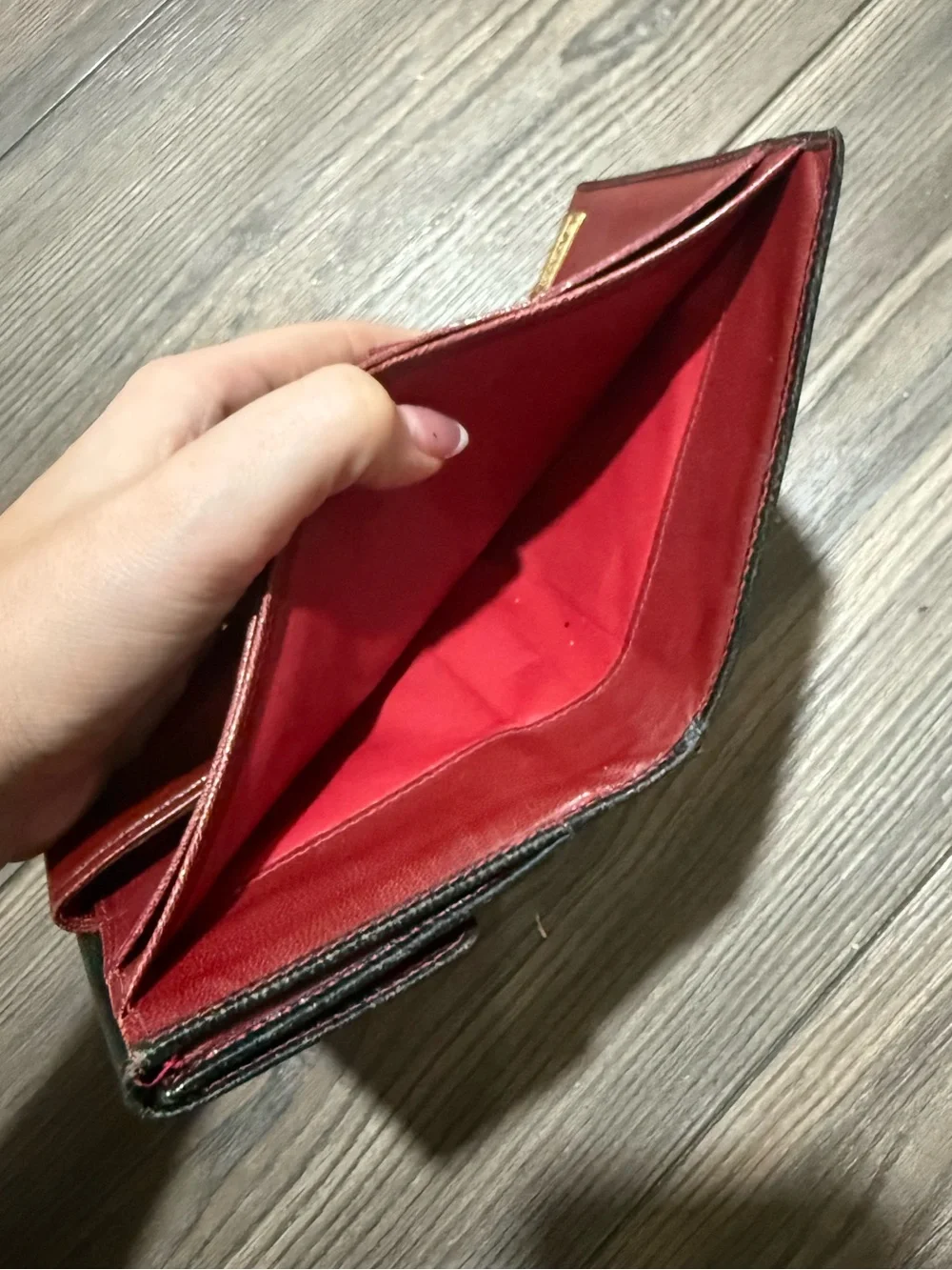 Vintage Gucci Black Red Leather Wallet Bifold Snap Coin Purse Italy Authentic